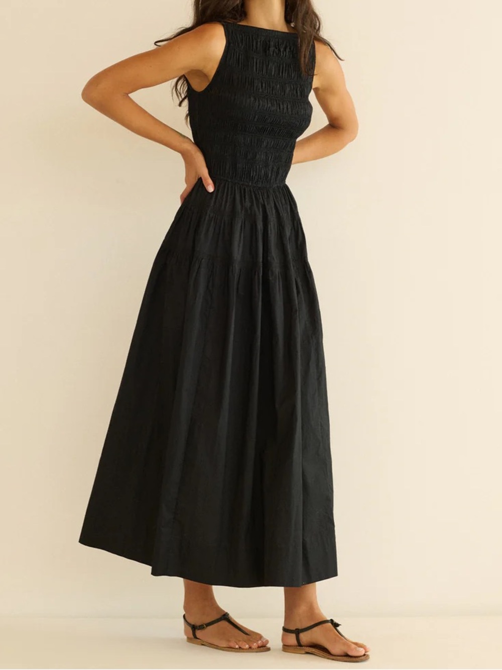 NWT Doen Melie Smocked Maxi Dress in Cotton Poplin in Black Size M